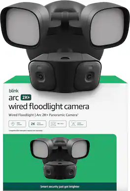 Blink - Arc 2K+ Wired Floodlight Camera (newest model) — Hard Wired smart security, 2K, 180° coverage – 2 cam, 1 mount - Black