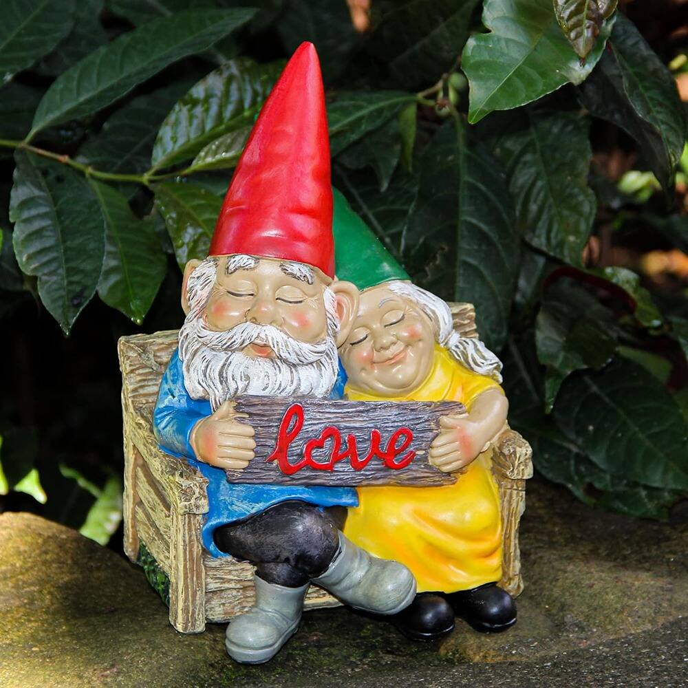 Front. MOSZAR LLC - Couple Gnome Statue for Garden, Patio, Lawn – Outdoor Romantic Decor - Multicolor.