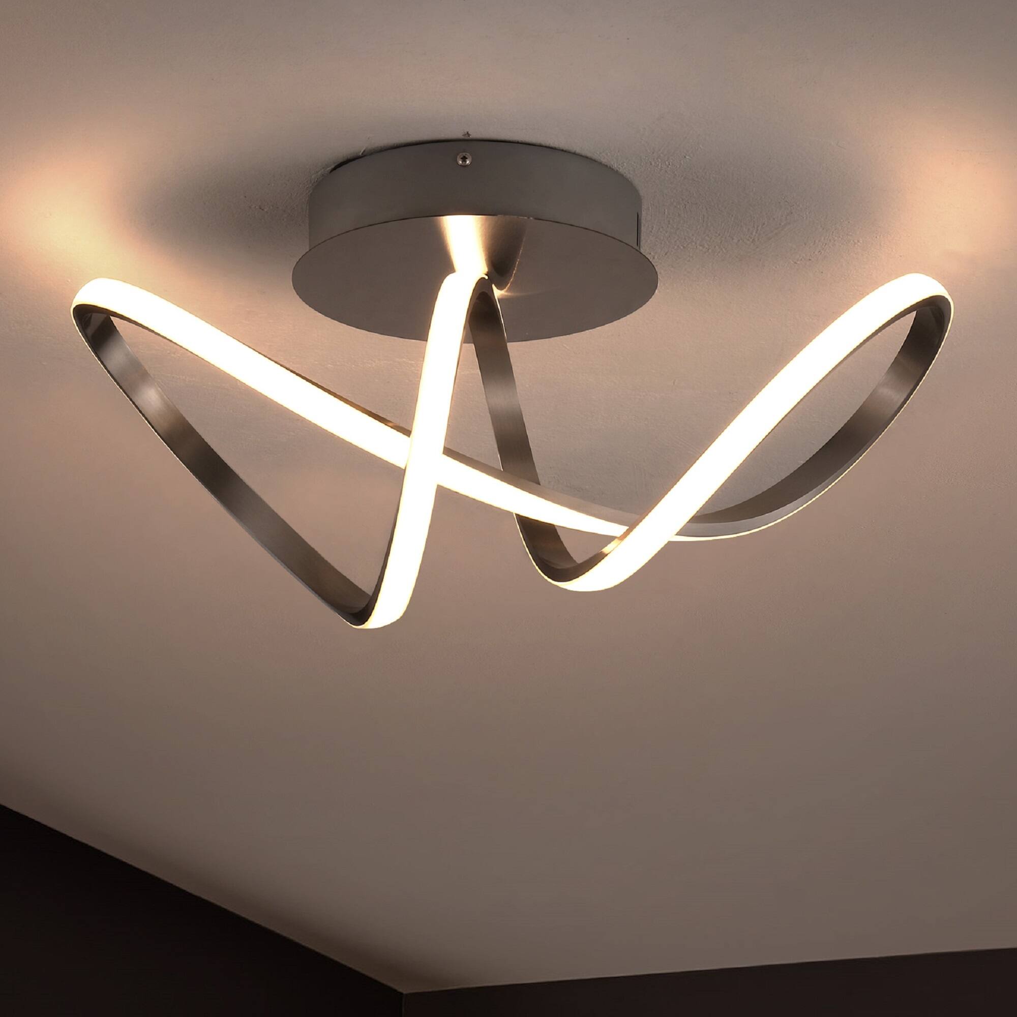 Alt View 1. Jonathan Y - Chantelle 19.5" 1-Light Modern Minimalist Aluminum Loop Integrated LED Semi Flush Mount, Nickel - Nickel.
