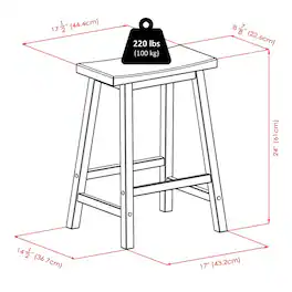 FurniFact - Solid Wood Saddle Seat Bar Stool, 24 Inch Stool for Counter Dining - Black
