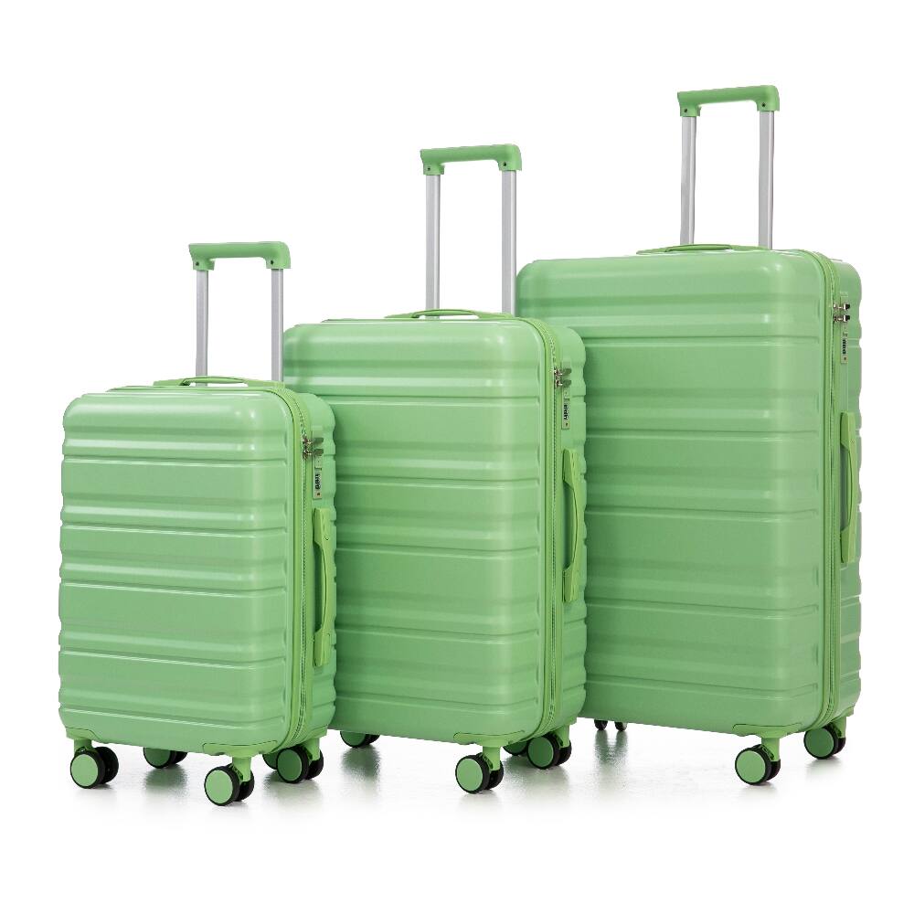 Front. Ropilly - Ropilly 3 Piece Luggage Set ABS Hard Shell Spinner Suitcase Green - Green.
