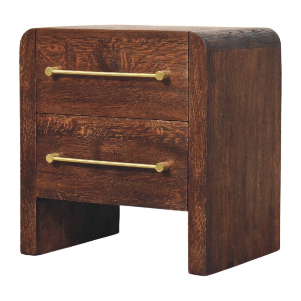 Left. Artisan Furniture - Artisan Furniture Solid Wood Copenhagen 2-Drawer Nightstand in Smoked Oak - Brown.