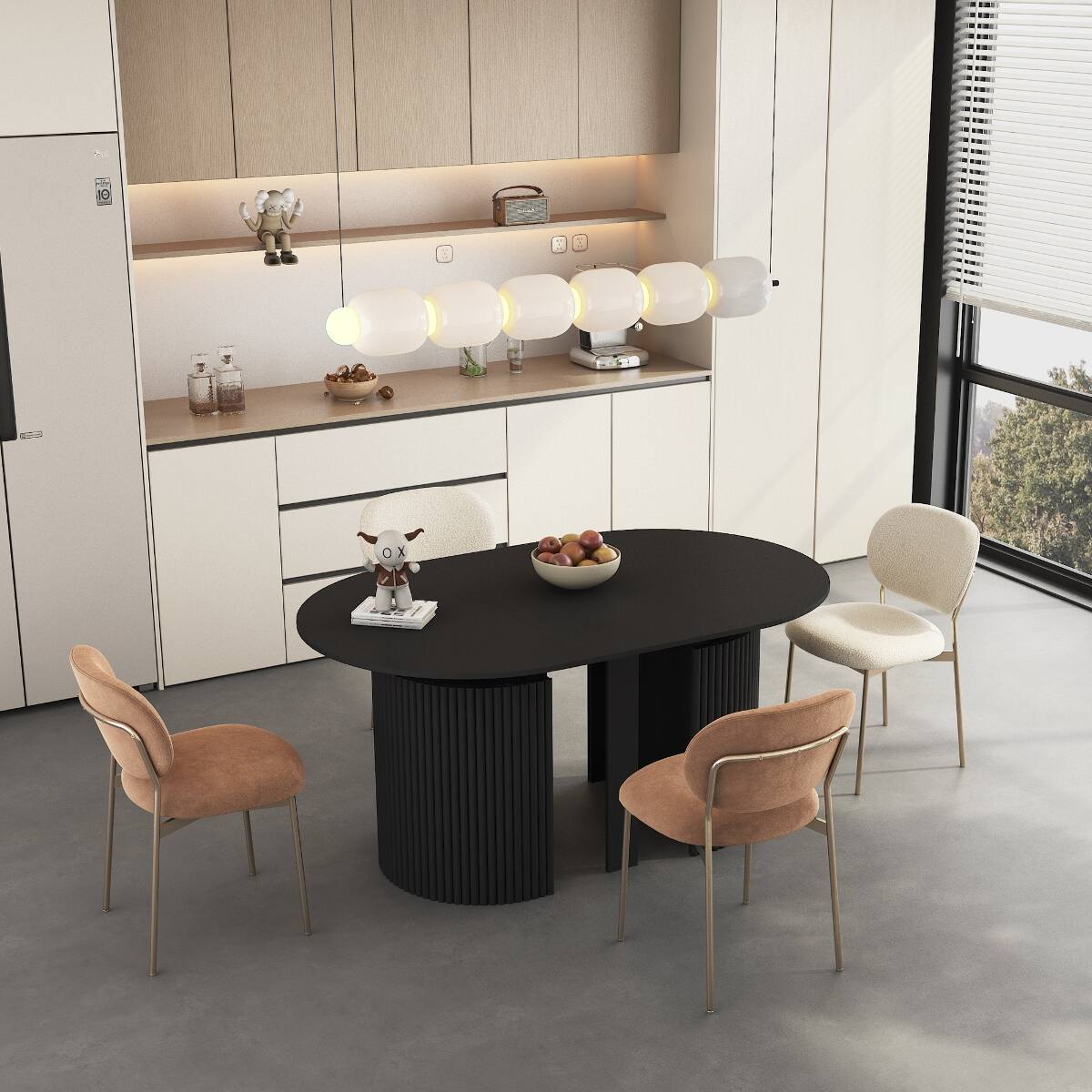 Back. Loheer - Loheer Extendable Dining Table Black Particle Board Rectangular Table for 1 to 10 People - Black.