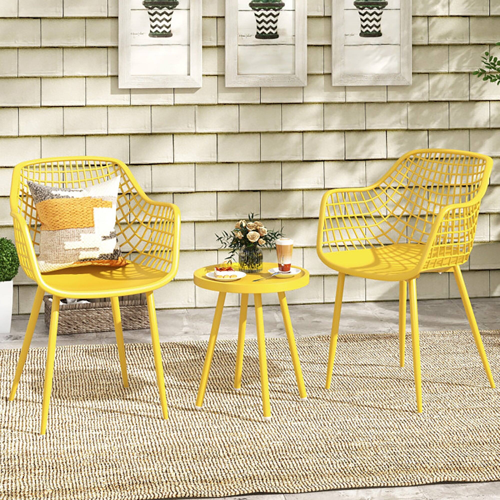 Alt View 1. Boyel Living - 3 Piece Patio Chair Set with PP Seat and Tabletop for Porch - Yellow.