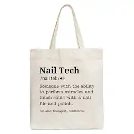 OrnamentallyYou - Nail Tech Definition Canvas Tote Bag, Funny Gift Shopper for Nail Hustler - Beige