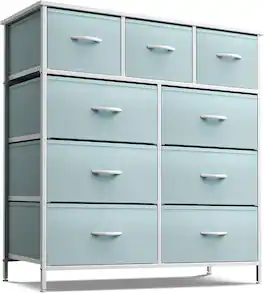 Sorbus - 9 Drawers Dresser - Furniture Storage for Bedroom, Closet, and More - Steel Frame, Wood Top, Fabric Bins - Aqua