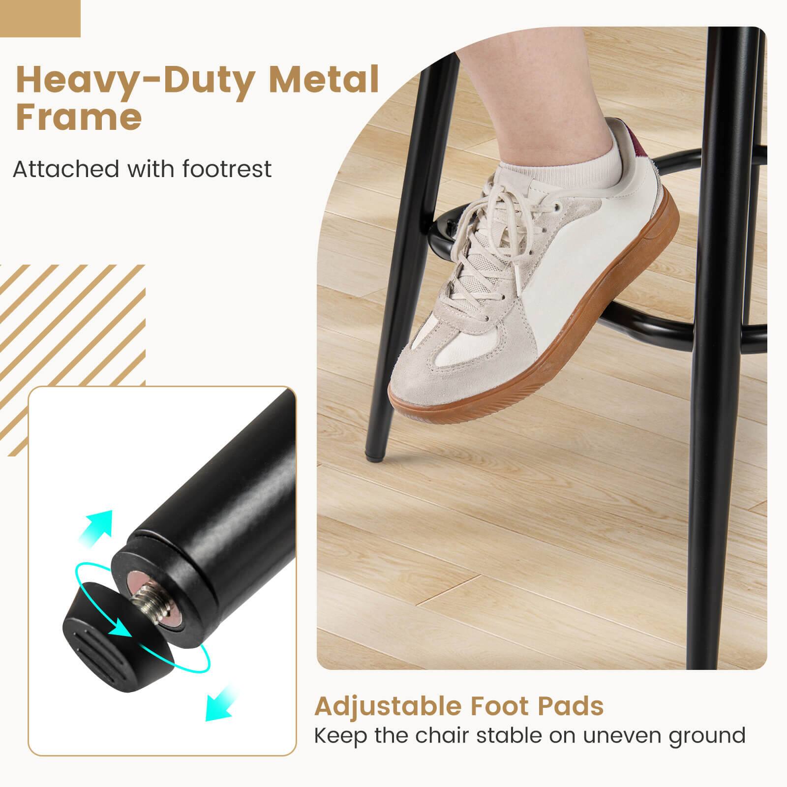 Heavy-Duty Metal Frame  
Attached with footrest  

Adjustable Foot Pads  
Keep the chair stable on uneven ground