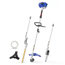 WILD BADGER POWER - 26cc 4-in-1 Full Crank 2-Stroke Gas Straight Shaft Multi-Function String Trimmer with Pole Saw Attachment and Spool - Blue