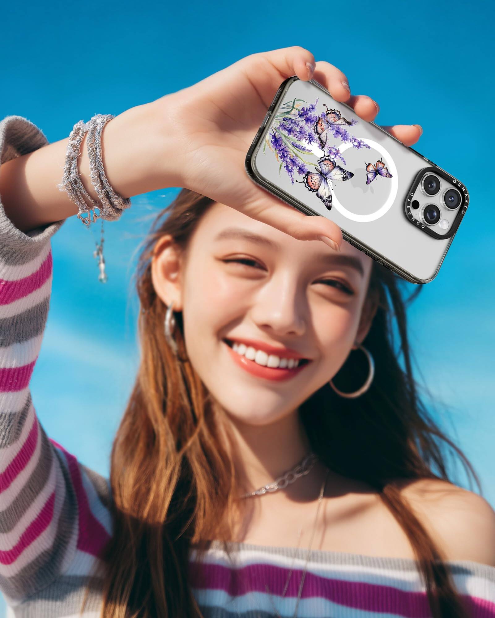 Alt View 5. Ornarto - ORNARTO Vistique for iPhone 16 Pro Case 6.3",Compatible with MagSafe,Clear Glossy Pattern Phone Case-Lavender Zephyr - Lavender Zephyr.