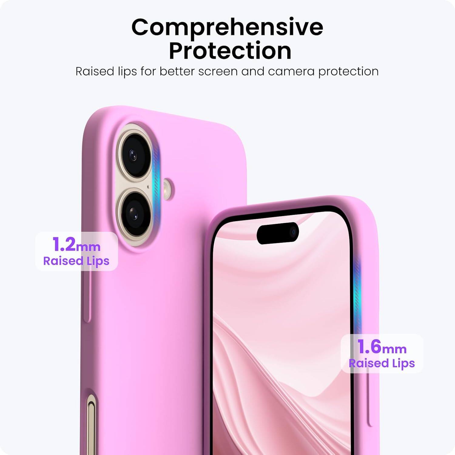 Comprehensive Protection
Raised lips for better screen and camera protection
1.2mm Raised Lips
1.6mm Raised Lips