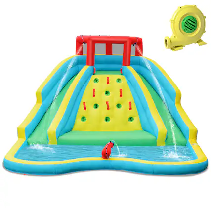Front. Costway - Costway Inflatable Mighty Water Park Bouncy Splash Pool Climbing Wall w/ 735W Blower - Multicolor.