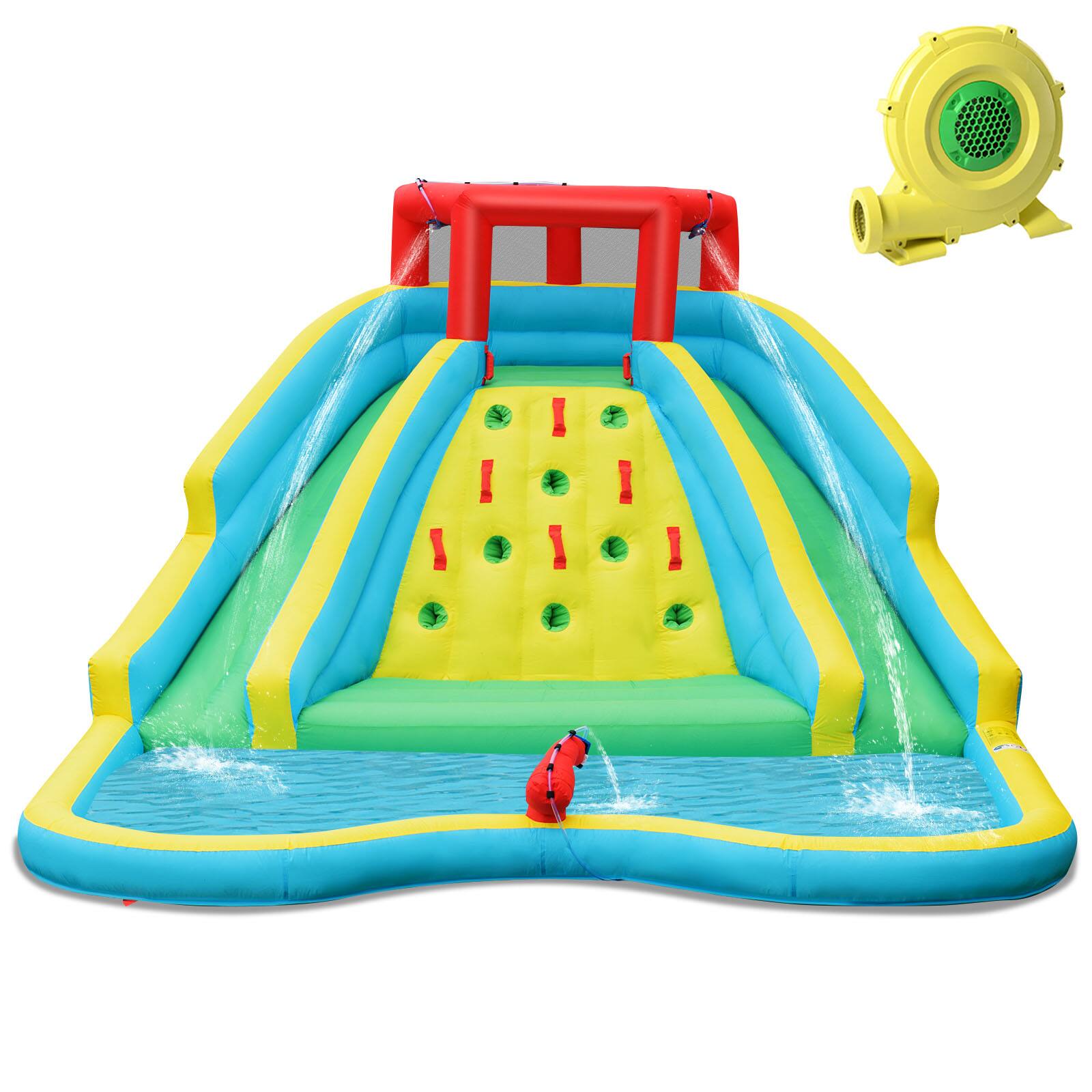 Front. Costway - Costway Inflatable Mighty Water Park Bouncy Splash Pool Climbing Wall w/ 735W Blower - Multicolor.