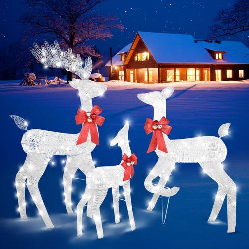 Alt View 6. Winado - 3PCS Christmas Reindeer Family 4FT Set with Lights, Plastic Decorative Knot for Indoor Outdoor Holiday Party Decorations - White.