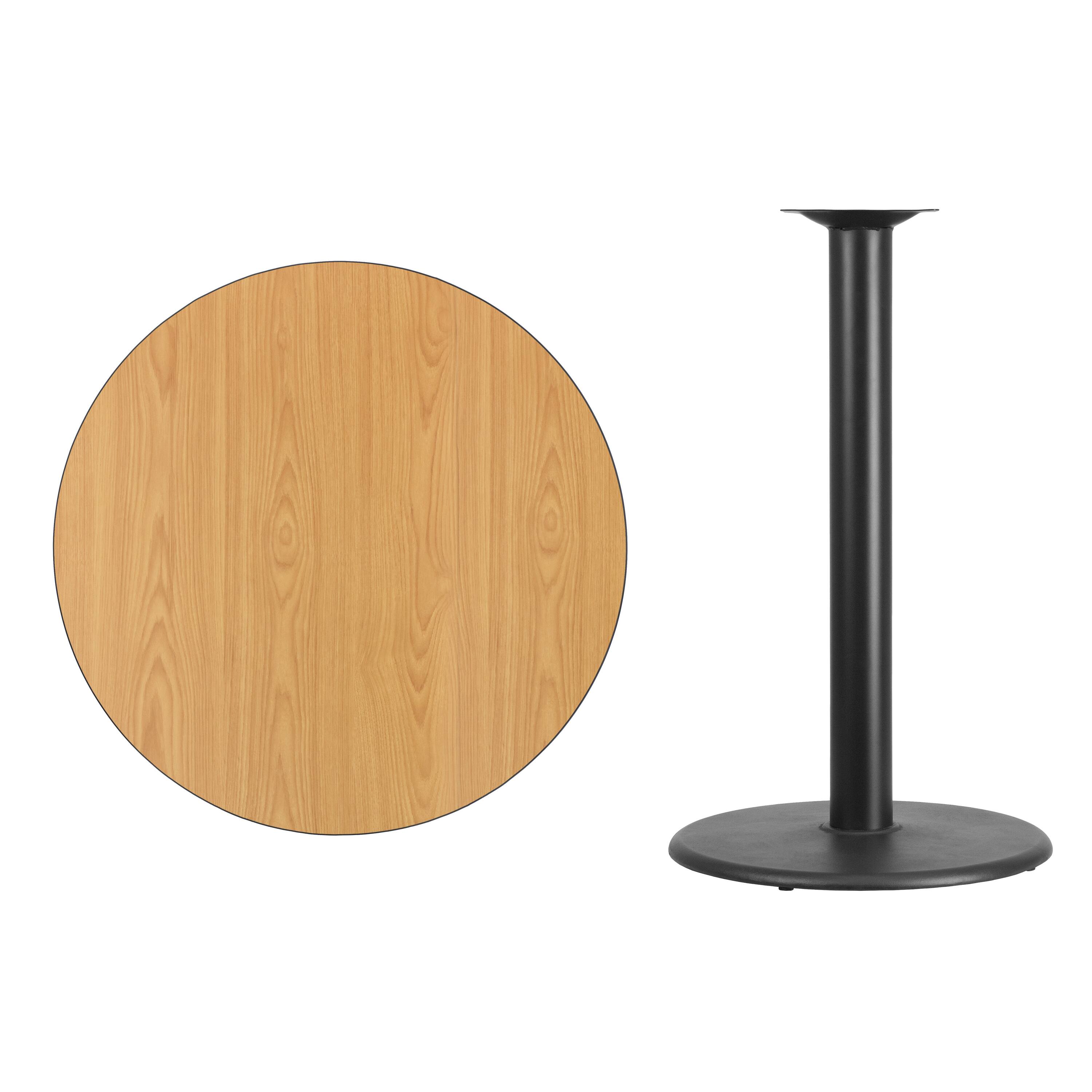 Alt View 2. Emma + Oliver - 36" Round Laminate Table Top with 24" Round Bar Height Table Base - Natural.