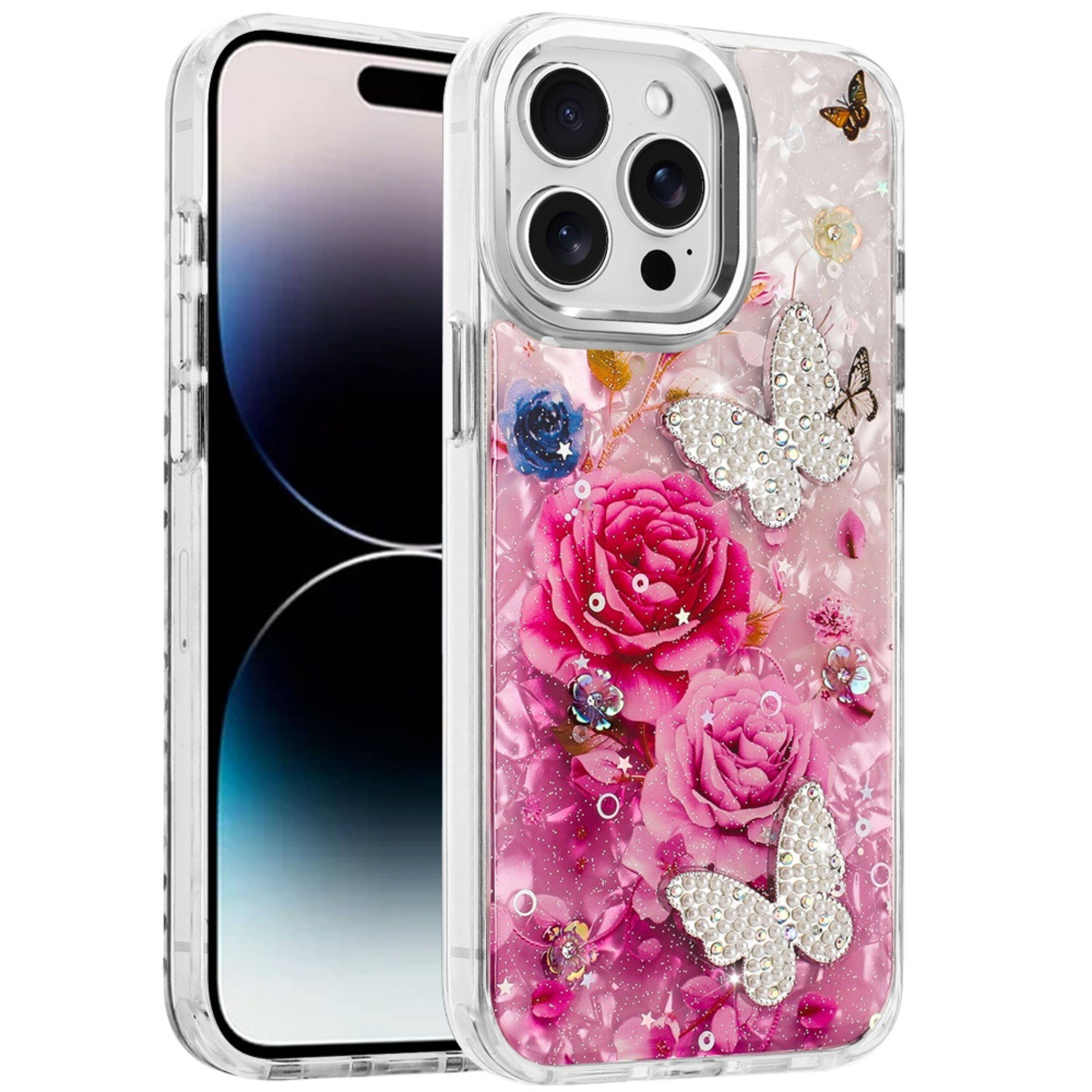Left. Kitcheniva - Epoxy Glitter 3D Butterfly Case For iPhone 14 Pro Max 6 - Multicolor.