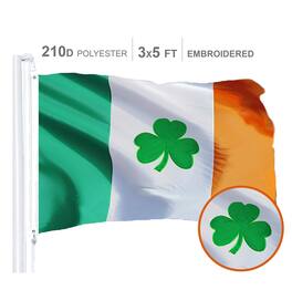 G128 - Irish Shamrock Embroidered Polyester Flag, 3 x 5 ft, 300D - Assorted Colors