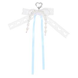 Unique Bargains - Pearl Bow Keychain 16mm Y2K Aesthetic Hollow Heart Bowknot Ribbon Keyring, Cute Bag Charm for Tote Bags Purse - Blue