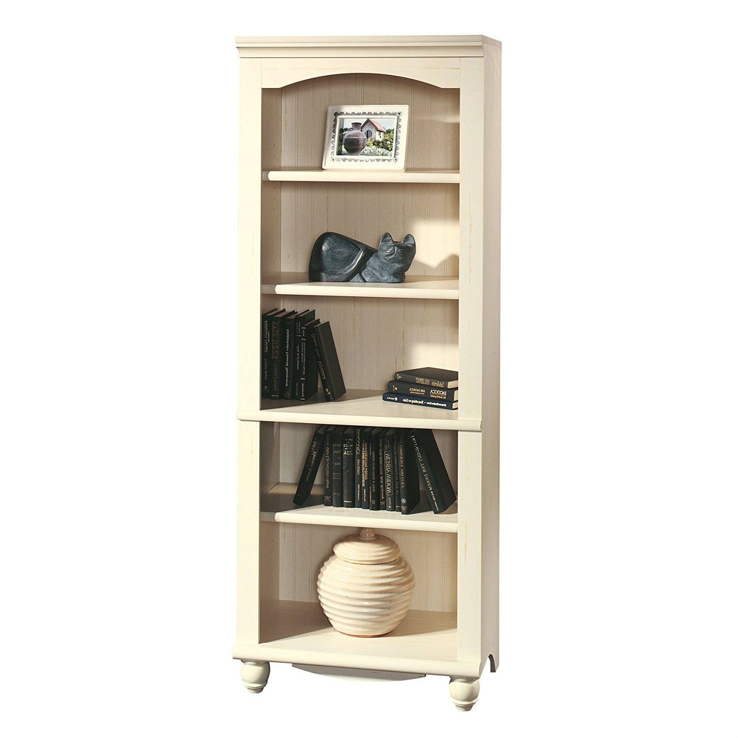 Front. SlickBlue - 5-Shelf Display Bookcase with Elegant Design for Home - Antique White.