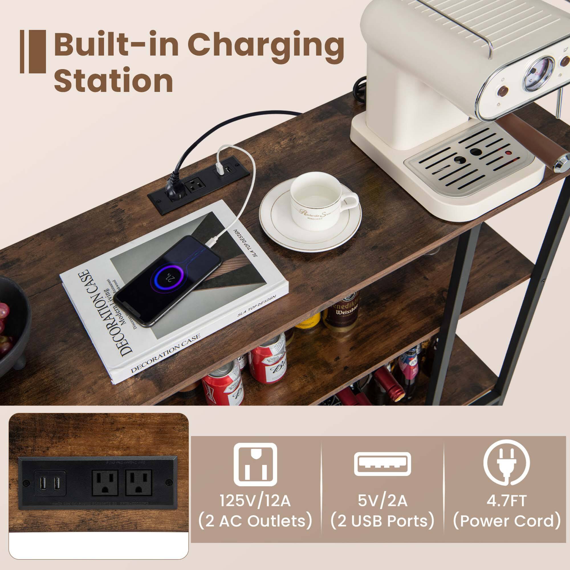 Built-in Charging Station

- 125V/12A (2 AC Outlets)
- 5V/2A (2 USB Ports)
- 4.7FT (Power Cord)
