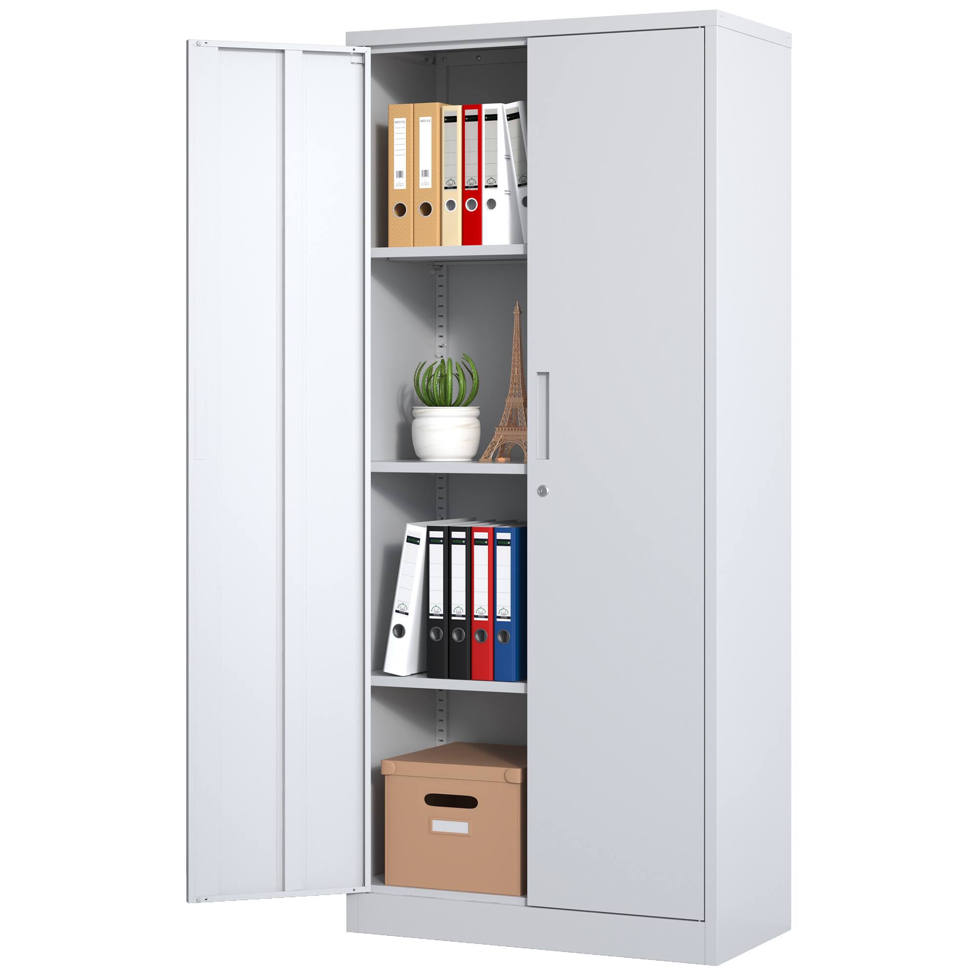 Alt View 1. COWLOWN - 71in H White Metal Garage Storage Cabinet Lockable Doors 3 Adjustable Shelves For Office Home Classroom Pantry.