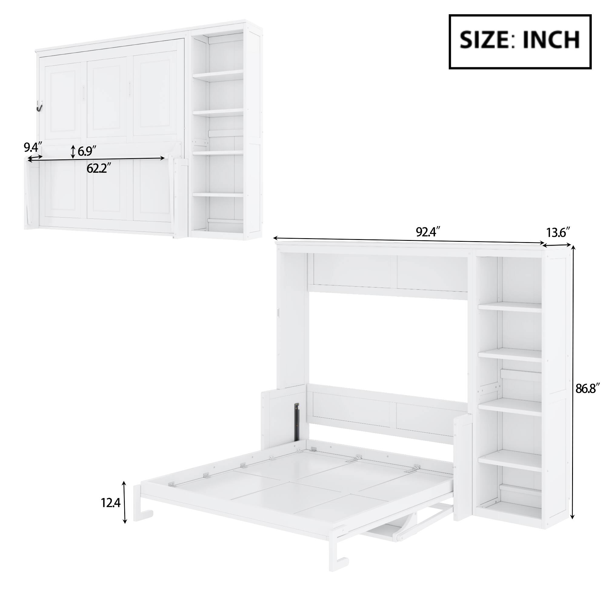 SIZE: INCH  
9.4" # 6.9" 62.2" 92.4" 13.6" 86.8" 12.4