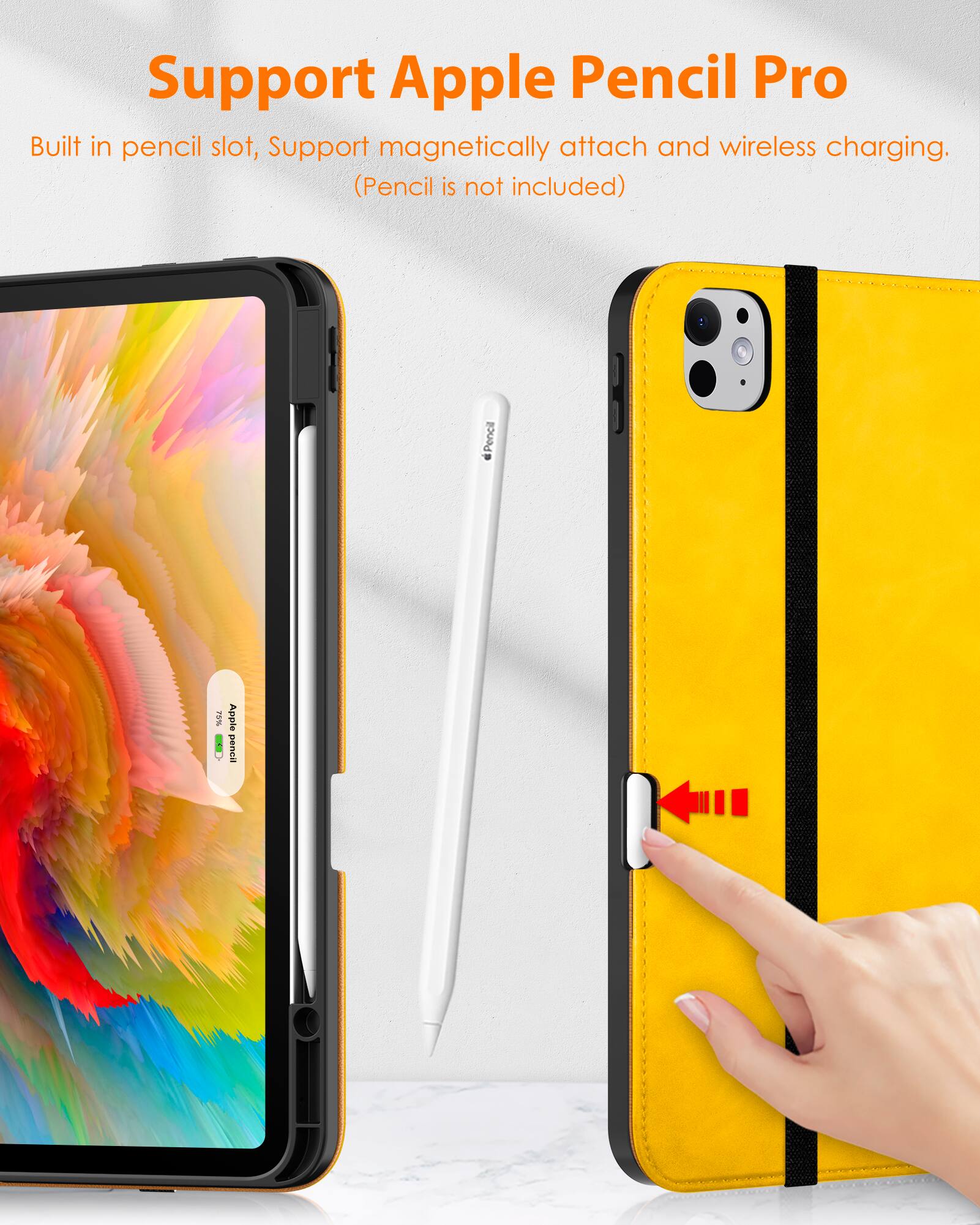Support Apple Pencil Pro

Built in pencil slot, Support magnetically attach and wireless charging. (Pencil is not included)