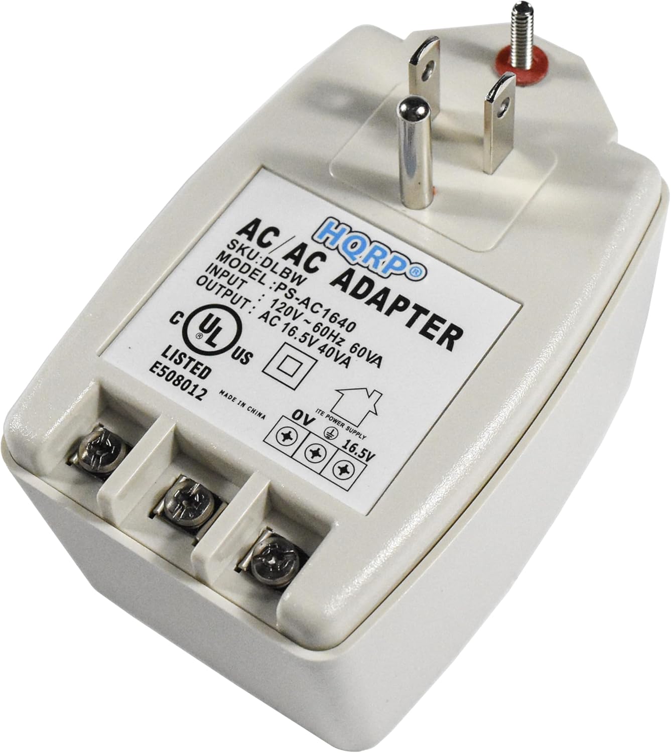 AC HQRPO INPUT SKU: DLBW AC OUTPUT: PS-AC1640 120V~ ADAPTER C AC - UL 2 16.5V 5V 60Hz LISTED US 40VA 60VA E508012 WADE IN CHINA ITE POWER + SUPPLY 16.5V