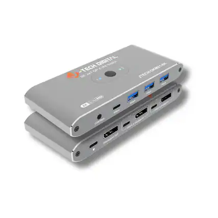 DIGITAL SWITCH - TECH DP V 2 8K 2x1 - 8 JTECH-DKM21 Mlum ULTRAHD 8K sc0ps CONTROL OUT Displayport Klles 1 a Kils Dopipat U IN 2 a Cipiaypont h USB-C