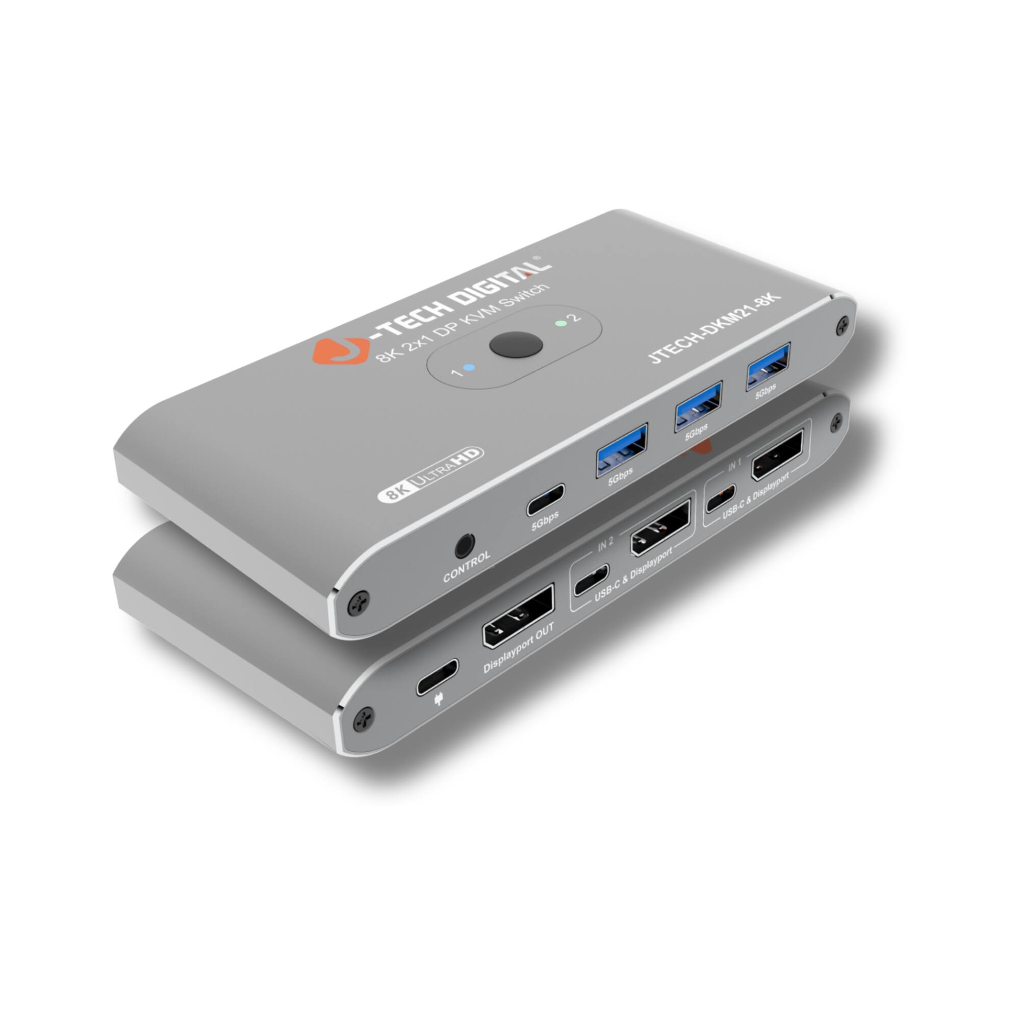DIGITAL SWITCH - TECH DP V 2 8K 2x1 - 8 JTECH-DKM21 Mlum ULTRAHD 8K sc0ps CONTROL OUT Displayport Klles 1 a Kils Dopipat U IN 2 a Cipiaypont h USB-C