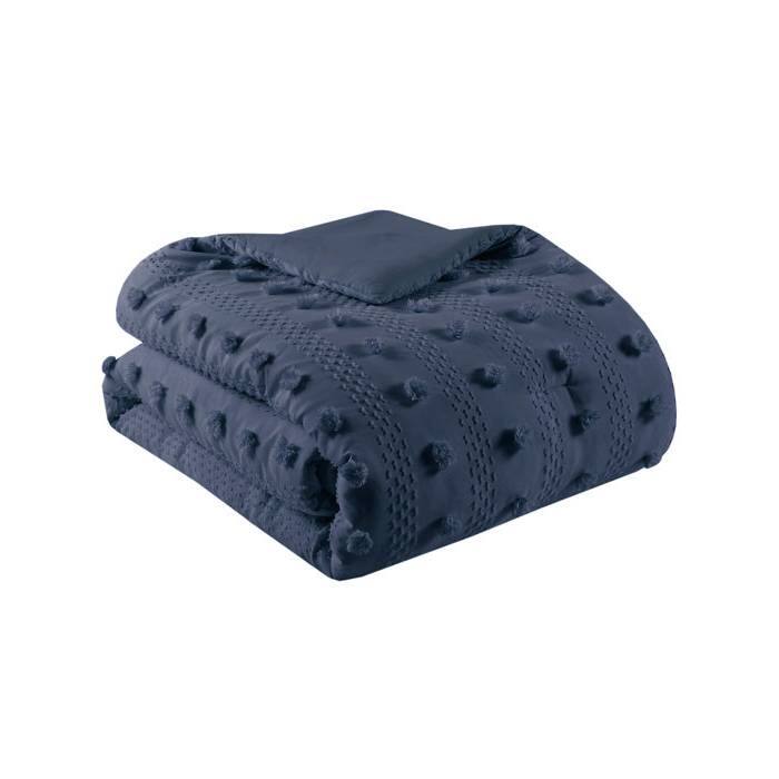 Alt View 1. Hivvago - Full/Queen 3 Piece Navy Pompom Microfiber Hypoallergenic Comforter Set - Navy.