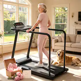 Mother's Day Gift - Redliro Walking Treadmill for Seniors, Low-Impact Treadmill with Handles, Safe Home Pad, 300 lbs - Black