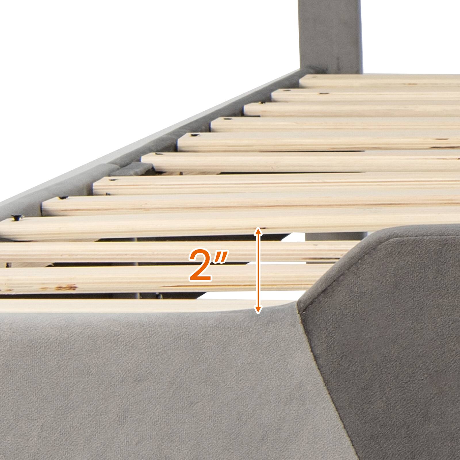 Alt View 4. Ecooso - Full Velvet Upholstered Bed Frame with High Headboard - Gray.