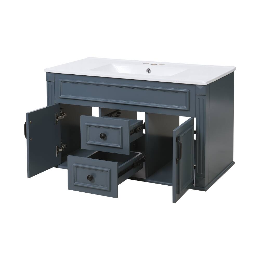 Alt View 9. Loheer - Loheer 36 inch wall mounted bathroom vanity Blue Floating Cabinet with Ceramic Sink - Blue.