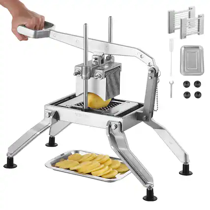 Front. VEVOR - Commercial Vegetable Slicer, 3/8" and 3/16" Tomato Slicer, Stainless Steel and Aluminum Alloy Vegetable Cutter Slicer - Stainless steel color.