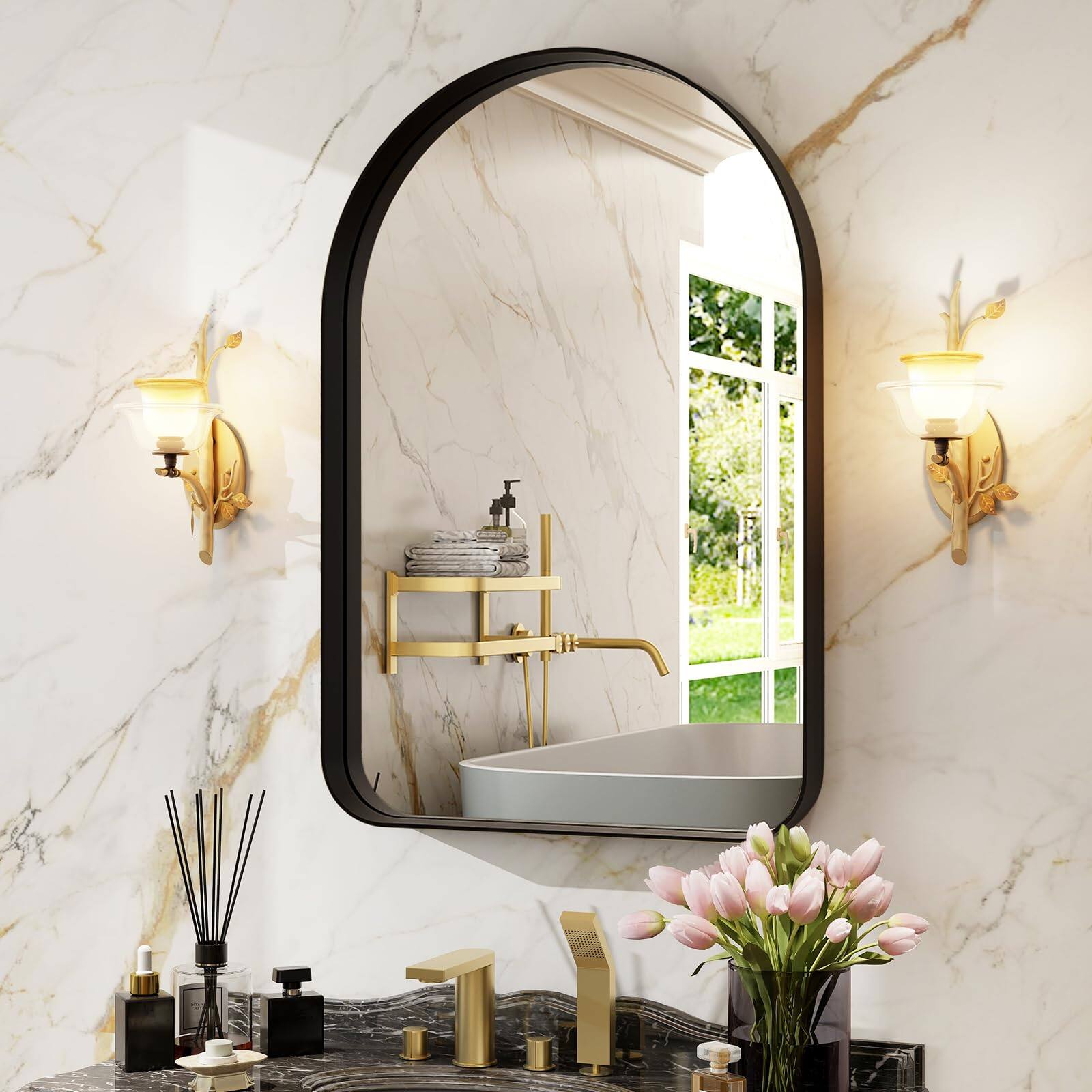 Alt View 6. Cedar Assembly - 30"x20" Arched Bathroom Mirror - Modern For Wall With Rounded Corners Vanity Aluminum Alloy Framed Living... - Arch-black-38"L x 26"W.