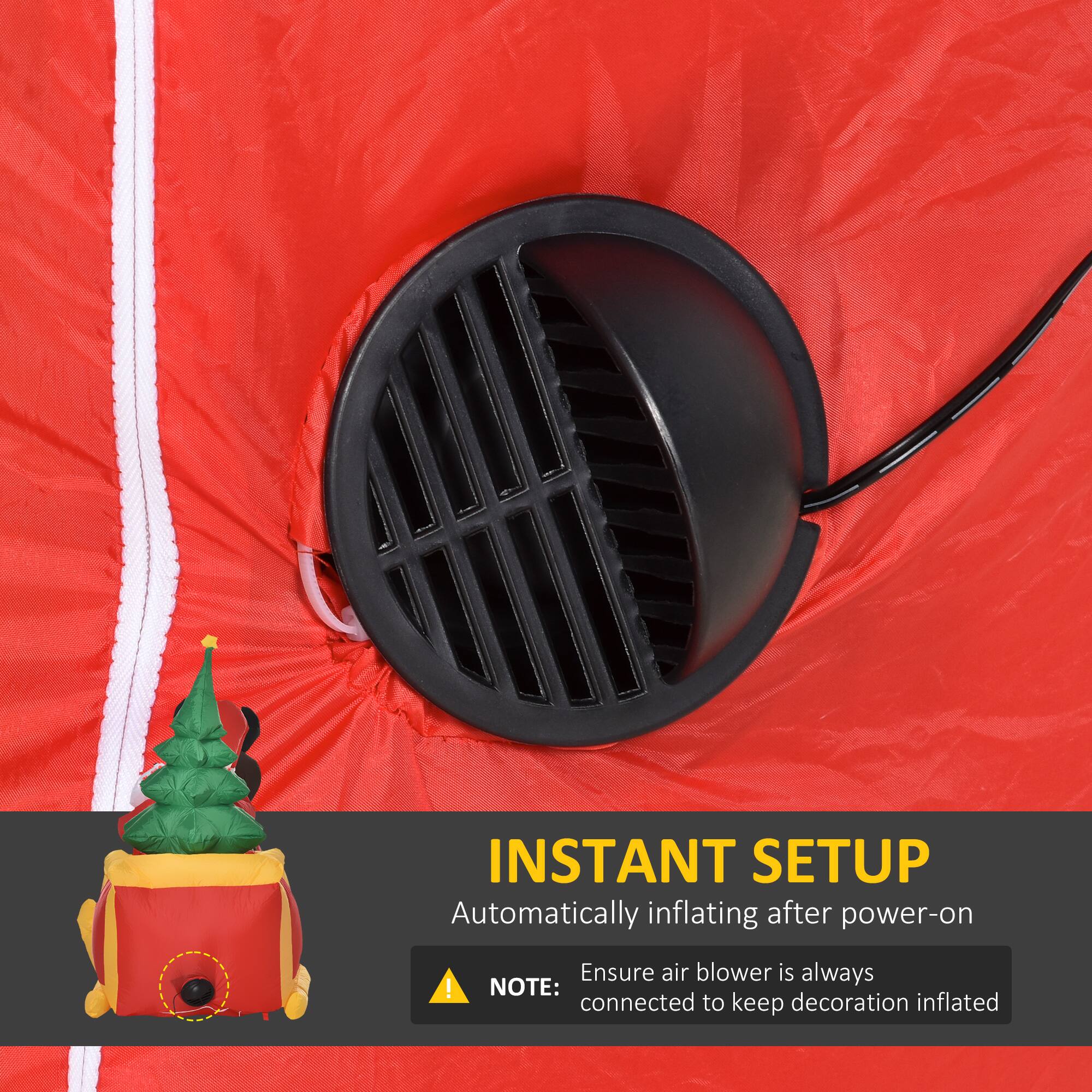 INSTANT SETUP: Automatically inflating after power-on. Ensure air blower is always connected to keep decoration inflated.