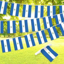 G128 - Nicaragua Flag Bunting Banner — 33 ft String with 38 Mini Flags (8.2 x 5.5 in) - Assorted Colors