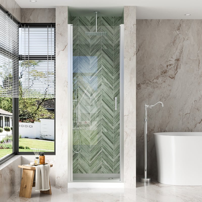 WELLFOR - 26-7/16"-28"W x 72" H Semi-Frameless Pivot Shower Door -1/4 in. Tempered Glass, Easy Clean Coating - Chrome
