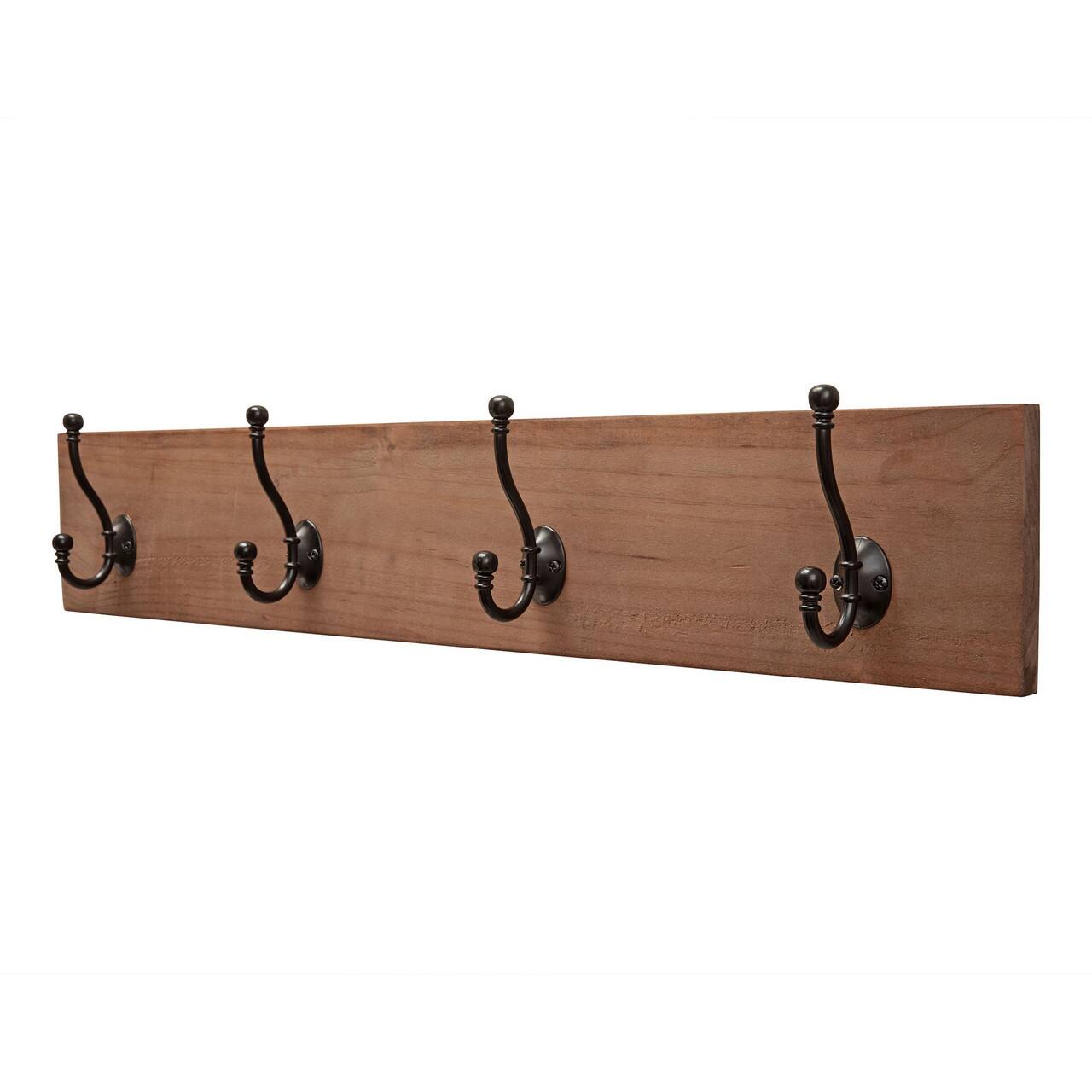 TRINITY - DRAKESTONE Coat and Towel Rack w/ 4 Double Hooks - Walnut