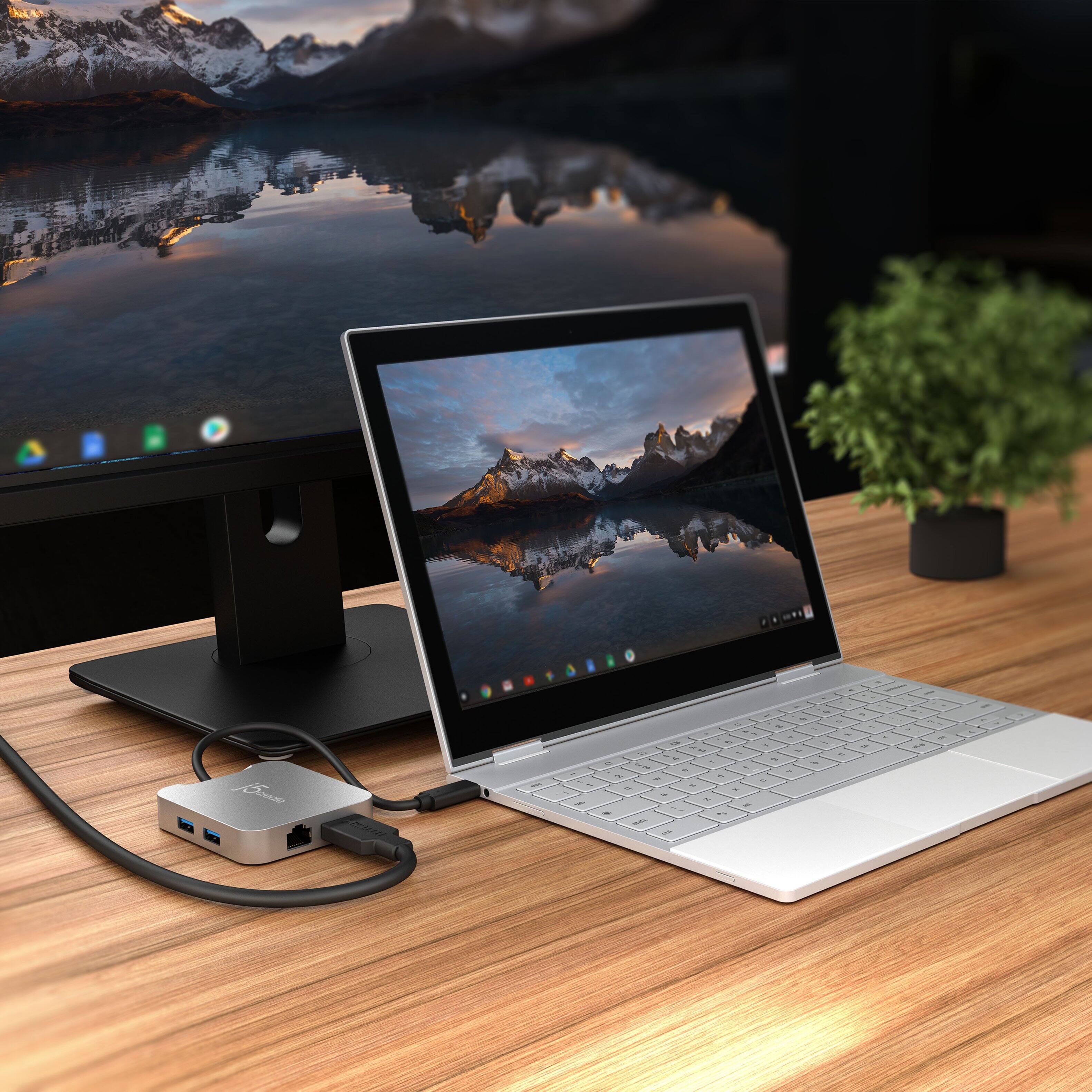 Alt View 2. j5create - 4K60 Elite USB-C® PD Multi-Port Adapter for ChromeOS, Windows, macOS - Silver.