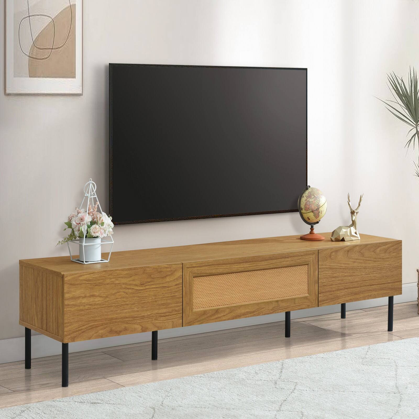 Alt View 8. Ecooso - TV Stand for TVs up to 80'' , Modern Farmhouse Media Console, Entertainment Center ，Metal Legs， for Living Room - Wood.