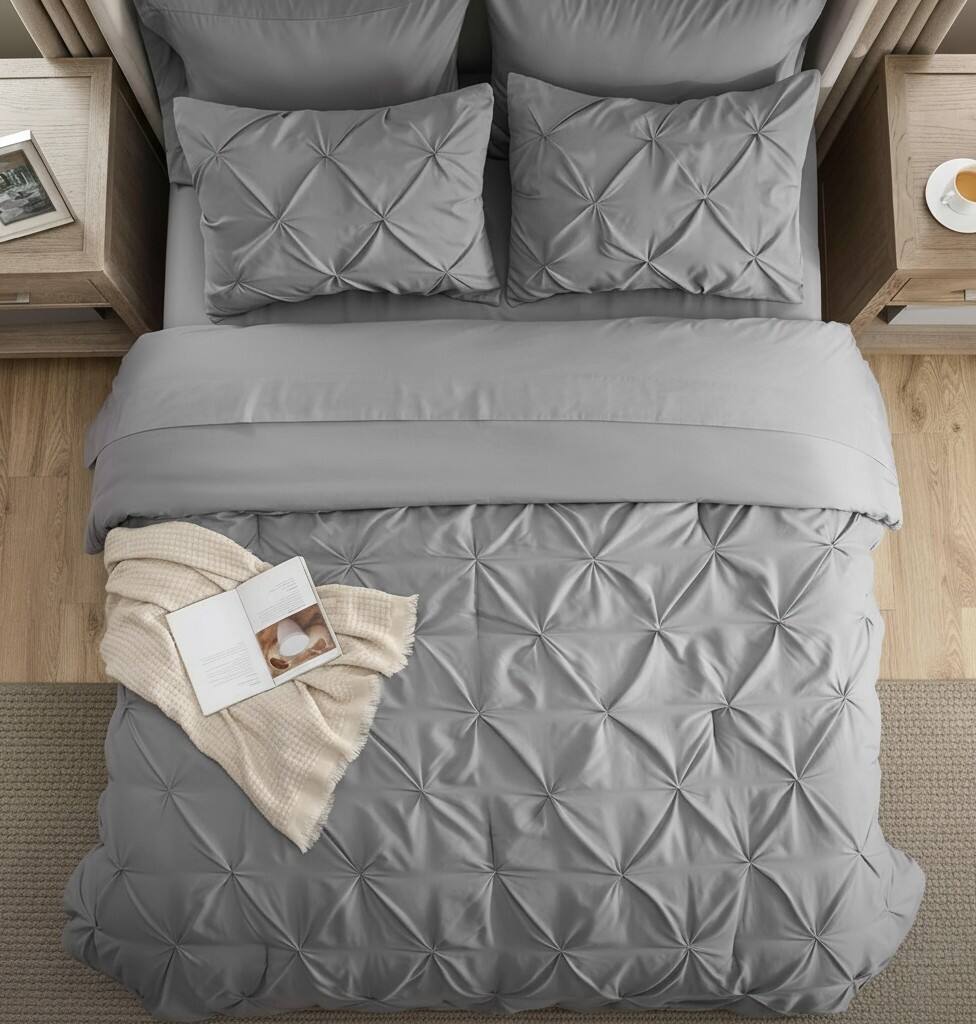 Alt View 4. FINEAK - Modern Queen Pinch Pleat Comforter Set with Sheets-7-Piece All-Season Bed in a Bag - Grey.
