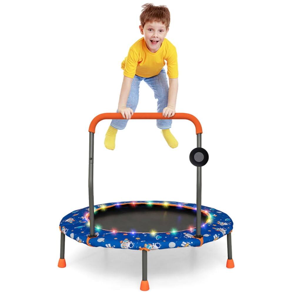 Left. Pefilos - 36 Inch Mini Trampoline with Colorful LED Lights and Bluetooth Speaker-Blue, Bounce Trampoline for Outdoor as Garden - Blue.