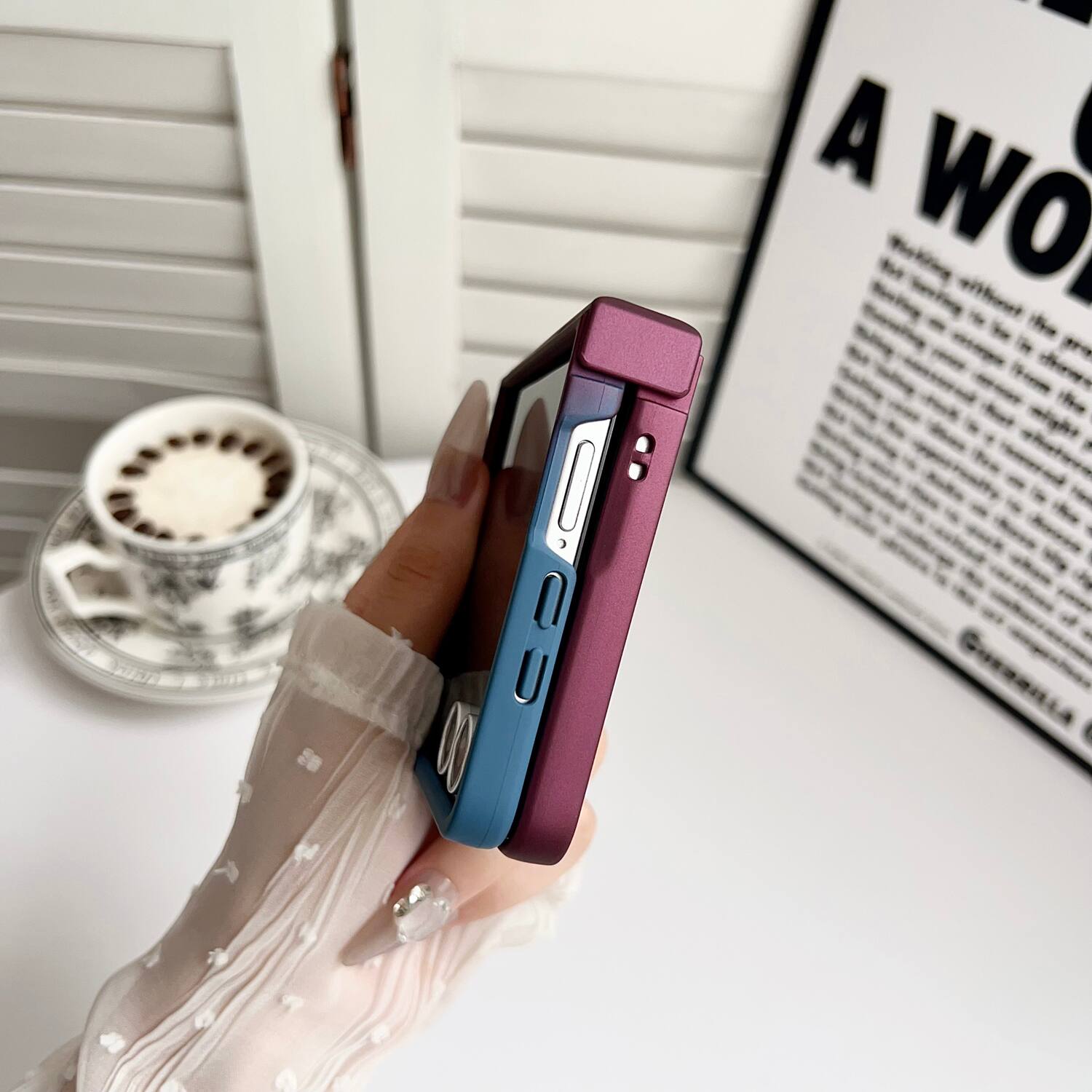 Alt View 1. Dteck - for Samsung Galaxy Z Flip8 Matte Gradient Magnetic Case,Shockproof Slim Hard PC Hinge Back Cover,Qi Wireless Charging - Pink/Rose.