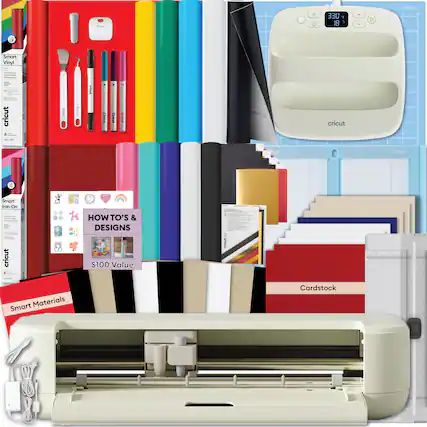 - 330 F 8 i > LightGrip - F Smart Vinyl ! cricut 4 PAL PAO MAA Lrteu nut Gniou o CUCTE cricut -. cut Cond Mot Smart Iron-On cricut + HOW TO'S & DESIGNS $100 Value + cricut.ioy Smart Materials Cardstock