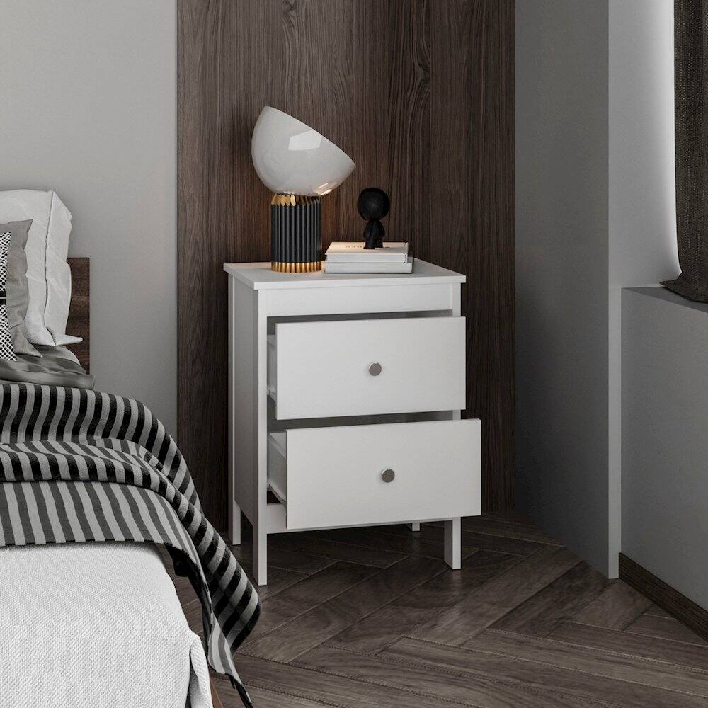 Alt View 4. TuHome - Newcastle Nightstand Two Drawer And Open Shelf, Modern Bedside Table, White - White.