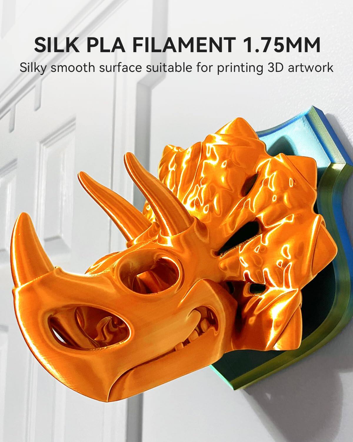 SILK PLA FILAMENT 1.75MM  
Silky smooth surface suitable for printing 3D artwork