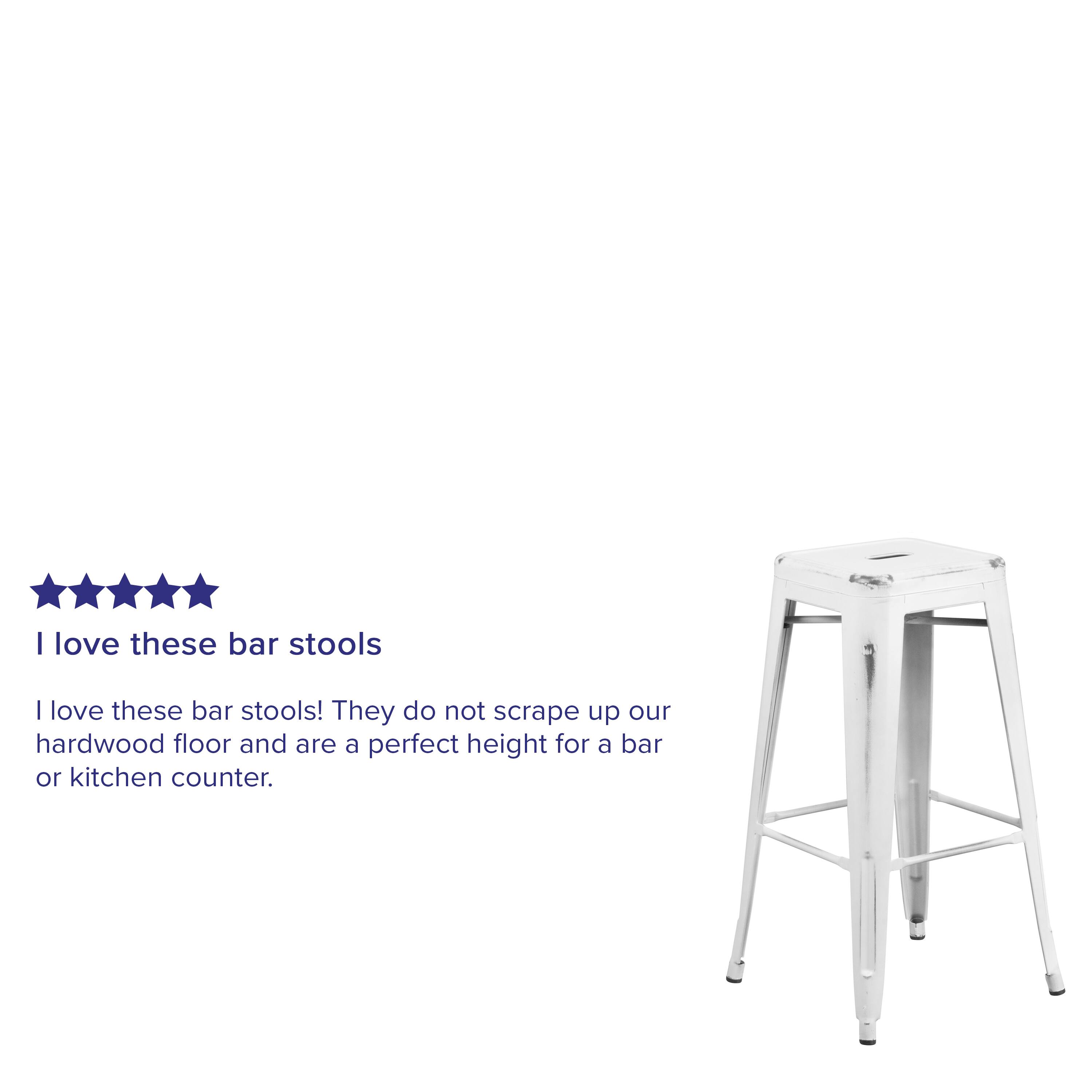 I love these bar stools! They do not scrape up our hardwood floor and are a perfect height for a bar or kitchen counter.