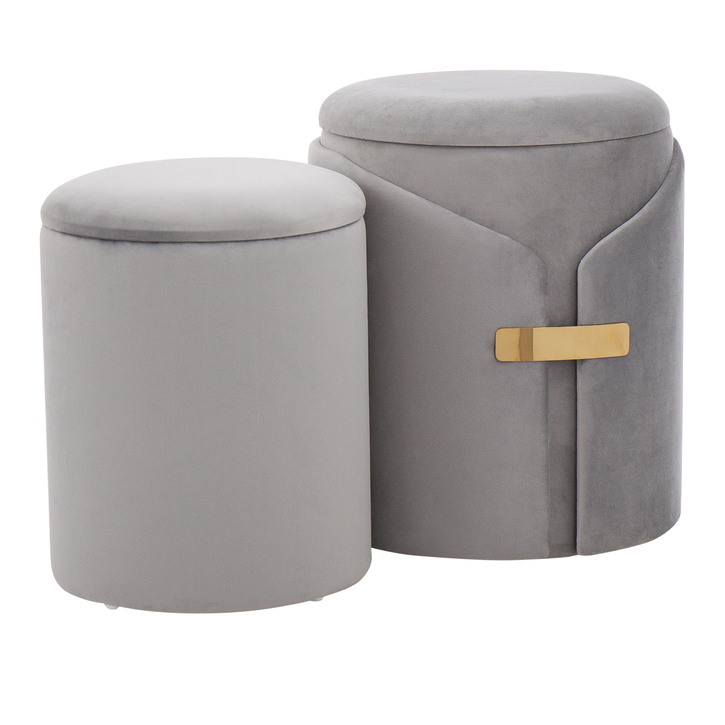Tiramisubest - Dahlia Contemporary/Glam Nesting Ottoman Set in Silver Velvet with Gold Metal Accent Pieces by LumiSource - Gray