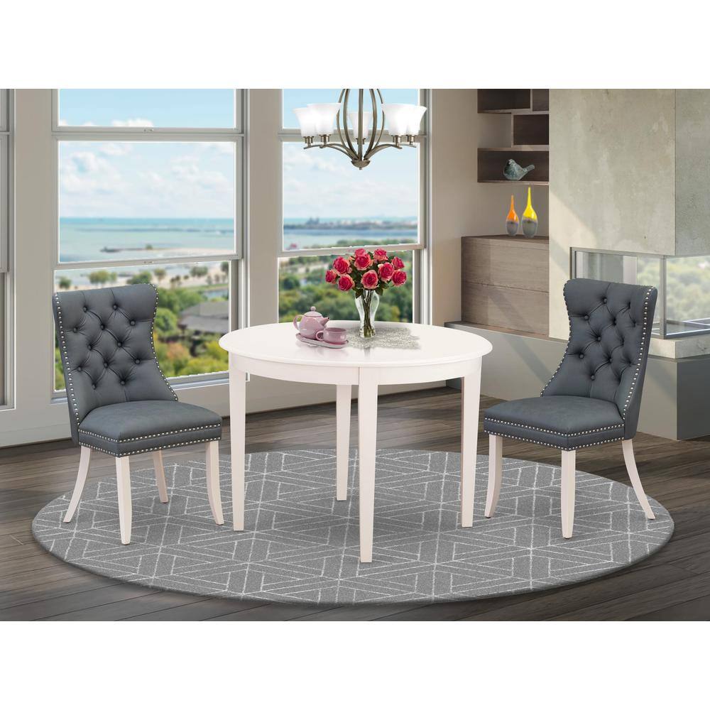 Alt View 3. East West Furniture - East West Furniture Boston 3 Piece Room Set Includes a Round Dining Table and 2 Upholstered Parson Chairs - White.